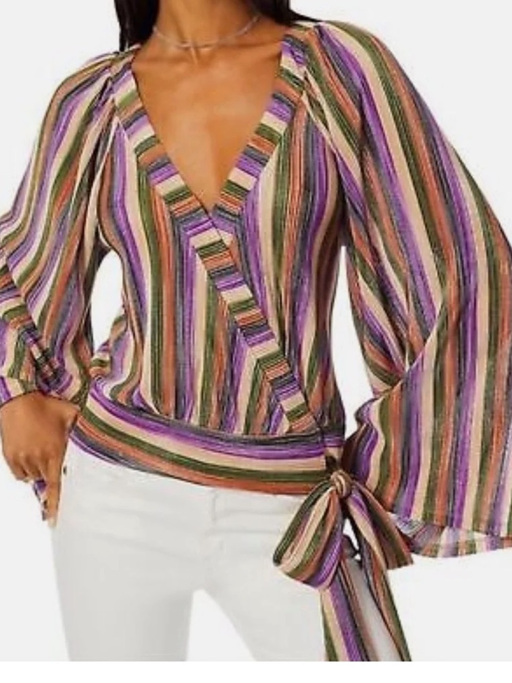 Ramy Brook Val Multicolor Stripe Wrap Blouse Size M
